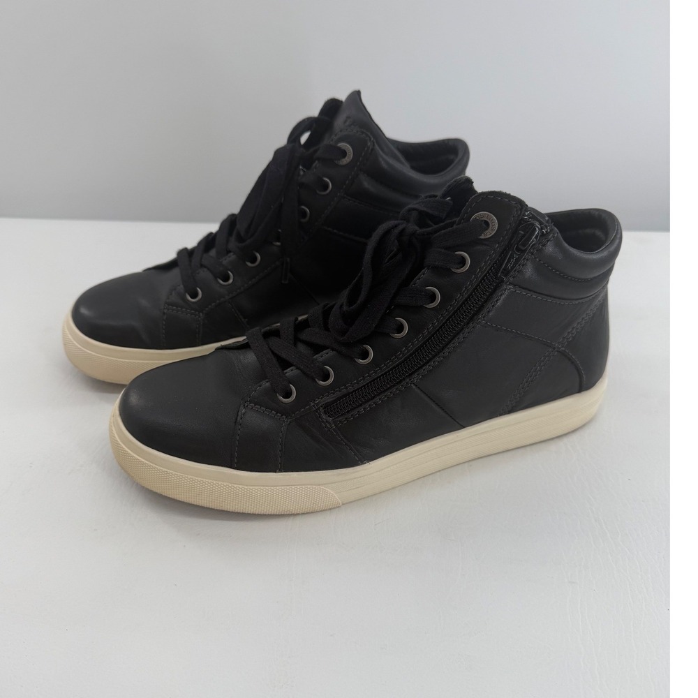 Taos Winner High Top Sneakers Womens 10 Black Leather Side Zip Comfort Shoes